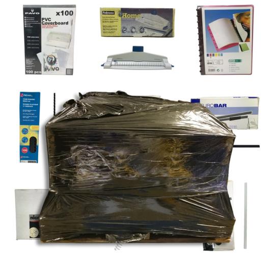 Pallet of 273 Mixed Stationery - Binders Covers, Coverboard, Binding Rings, Etc.