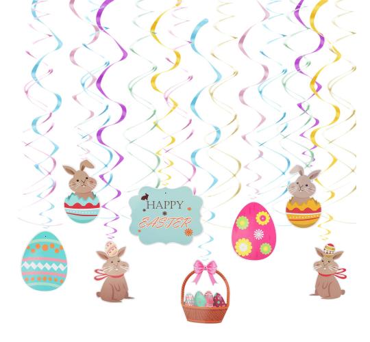 20 x LOPOTIN 24Pcs Easter Hanging Swirl Decorations Happy Easter Banner Ceiling Swirl Decoration Easter Bunny Rabbit Egg