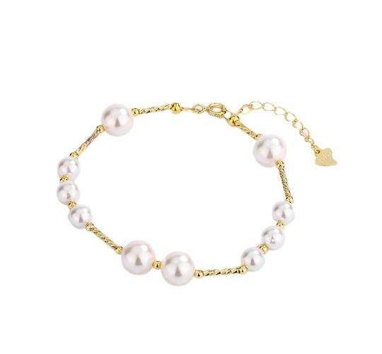 10pcs-S925 Sterling Silver Classic Pearl Station 14K Gold Plated Bracelet|GCJSB156|UK SELLER