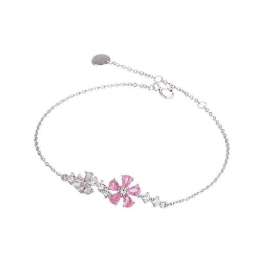 10pcs-S925 Sterling Silver Pink & White Flower Cubic Zirconia Bracelet|GCJSB152|UK SELLER