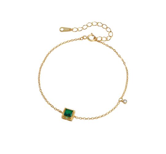 10pcs-S925 Sterling Silver Emerald Square Charm 14K Yellow Gold Plated C/Z Bracelet|GCJSB150|UK SELLER