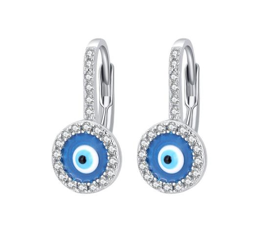 10 Pairs - S925 Sterling Silver Hamsa Evil Eyes Huggies Earrings with Cubic Zirconia|GCJSE115|UK SELLER