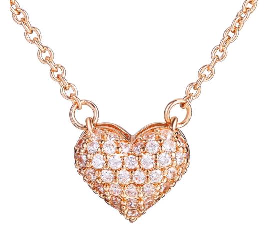 10pcs - S925 Sterling Silver Pave Heart Rose Gold Plated C/Z Pendant Necklace|GCJSN102|UK SELLER
