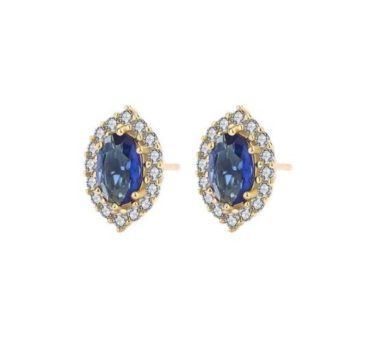 10 Pairs - S925 Sterling Silver Regal Blue C/Z 14K Yellow Gold Plated Stud Earrings|GCJSE126|UK SELLER