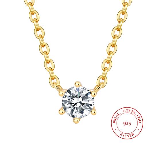10pcs - S925 Sterling Silver Solitaire 6mm C/Z 14K Gold Plated Pendant Necklace|GCJSN083|UK SELLER