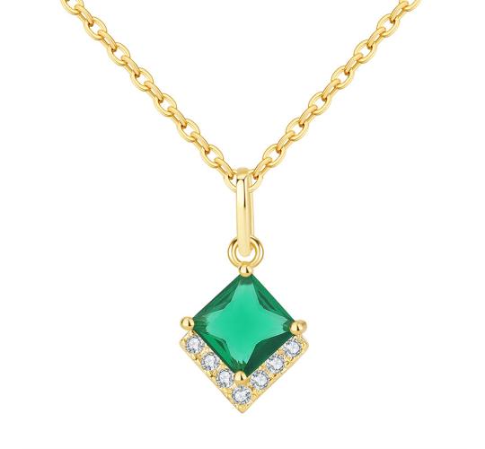 10pcs - S925 Sterling Silver Emerald Green C/Z 14K Gold Plated Pendant Necklace|GCJSN078|UK SELLER