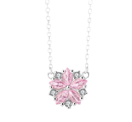 10pcs - S925 Sterling Silver Daisy Pink C/Z Round Pendant Necklace|GCJSN066|UK SELLER