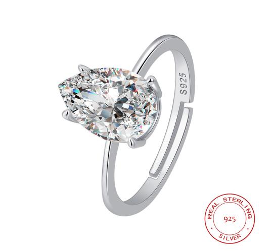 10pcs - S925 Sterling Silver Pear Cut Solitaire C/Z Open Adjustable Ring|GCJSR048|UK SELLER