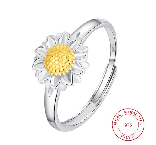 10pcs - S925 Sterling Silver Two-Tone Daisy Open Adjustable Ring|GCJSR045|UK SELLER