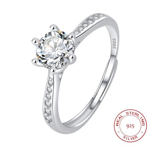 10pcs - S925 Sterling Silver Solitaire C/Z 7mm Open Adjustable Ring|GCJSR043|UK SELLER