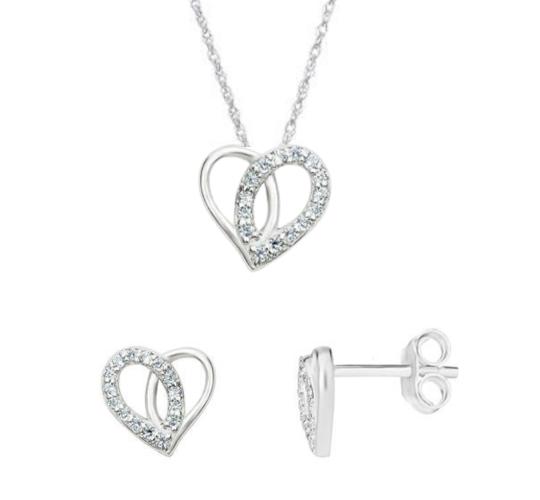5 Sets - S925 Sterling Silver C/Z Heart Pendant Necklace and Stud Earring Set|GCSN060D+GCSE523B|UK SELLER