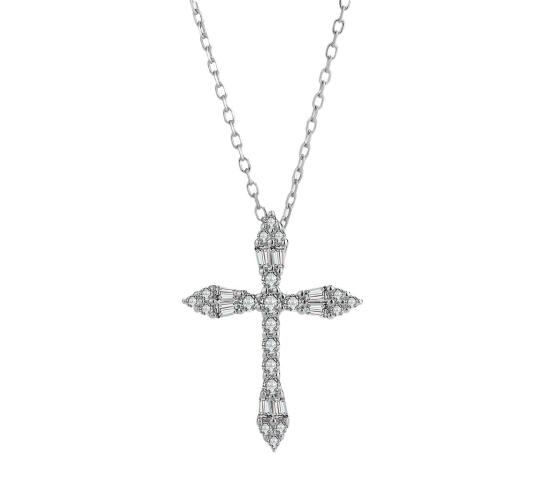 10pcs - Sterling Silver Diamond Cross C/Z Pendant Necklace|GCJSN080|UK SELLER
