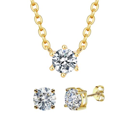 20pcs (10 Sets) - S925 Sterling Silver Solitaire 14K Gold Plated Pendant Necklace and Stud Earrings Set|GCJSN083+GCJSE083|UK SELLER