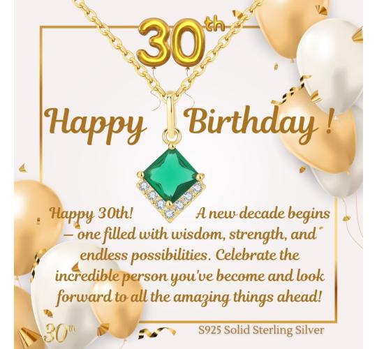 10 Sets-S925 Emerald Gold Plated Necklace For Her 30th 40th 50th 60th 70th 80th 90th 100th Birthday Personalised Message|GCJSN078-Birthday|UK SELLER