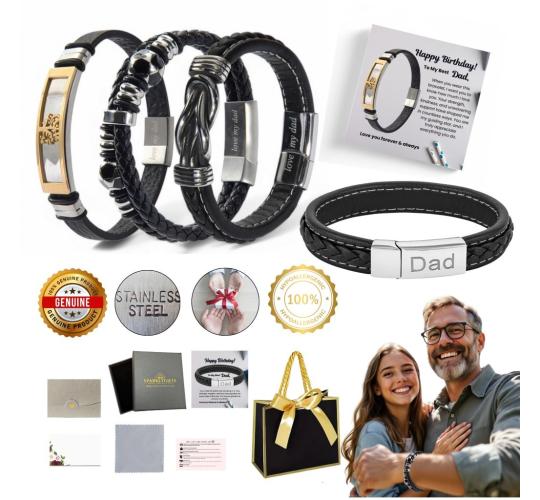 20 Sets-Dad Bracelet Leather Engraved Love My Dad with Birthday Message|GCJ043,GCJ447,GCJ449,GCJ450-Dad Birthday|UK SELLER