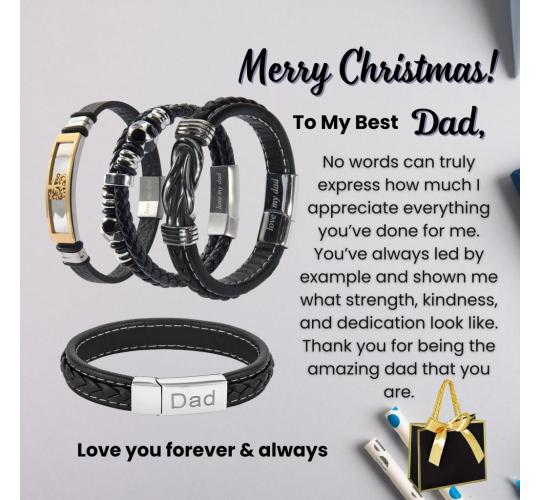 20 Sets-Dad Bracelet Leather Engraved Love My Dad with Christmas Message|GCJ043,GCJ447,GCJ449,GCJ450-Dad Christmas|UK SELLER