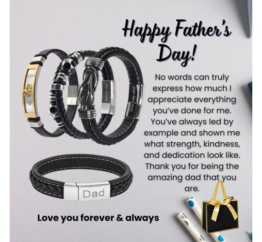 20 Sets-Happy Birhtday Dad Bracelet Leather Engraved Love My Dad Message - a ready to go gift set-4 Styles|GCJ043,GCJ447,GCJ449,GCJ450-Father's Day|UK