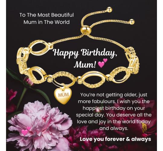 12 Sets-Infinity Bracelet for Mum with Birthday Messsage-Gold, Rosegold and Silver|GSVB061-Mum-Birthday MSG|UK SELLER