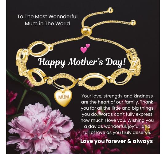 12 Sets-Infinity Bracelet for Mum with Mother's Day Messsage-Gold, Rosegold and Silver|GSVB061-Mum-Mother's Day MSG|UK SELLER