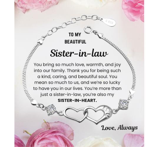 10 Sets-Sterling Silver Plated Double Heart Bracelet To My Sister in Law Mother in Law Personalised Message|CJ244-Mother/Sister in law MSG|UK SELLER