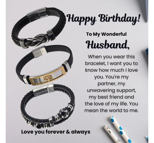 12 Sets-Happy Birthday to Husband Infinity Bracelet Leather Engraved Personalised Message Gift Set|GCJ447GCJ449GCJ450-Husband-Birthday MSG|UK SELLER