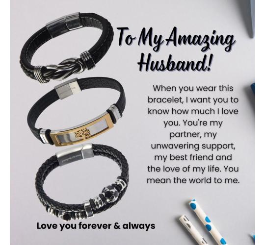 12 Sets-Gifts for Husband Infinity Bracelet Leather Engraved Personalised Message Gift Set|GCJ447GCJ449GCJ450-Husband-Amazing MSG|UK SELLER
