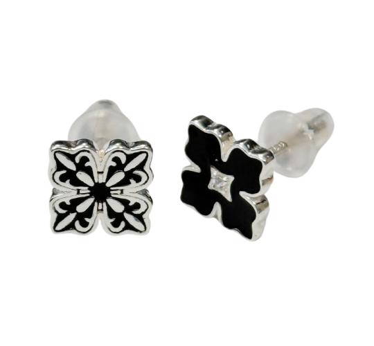 10 Pairs-Sterling Silver Apotie Black Cléo Blossom Clover Stud Earrings S925 Hallmark|GCJSE058|UK SELLER