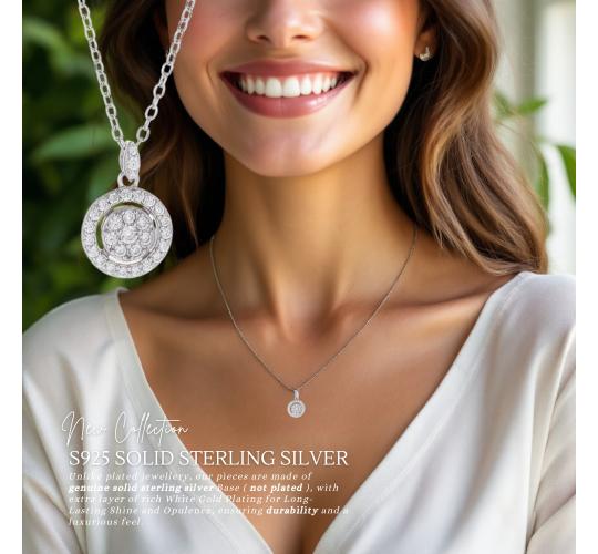 10pcs-Sterling Silver Halo Sparkle C/Z Pendant Necklace S925 Hallmark|GCJSN062|UK SELLER