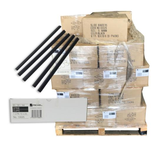 Pallet of 3,500 Packs of REXEL Black Spine Clips - 80 / SC /A4