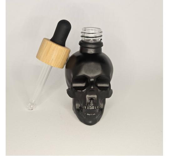 128 x Black Glass Skull Droppers 30ml 1oz NEW perfume, aromatherapy, beard oils