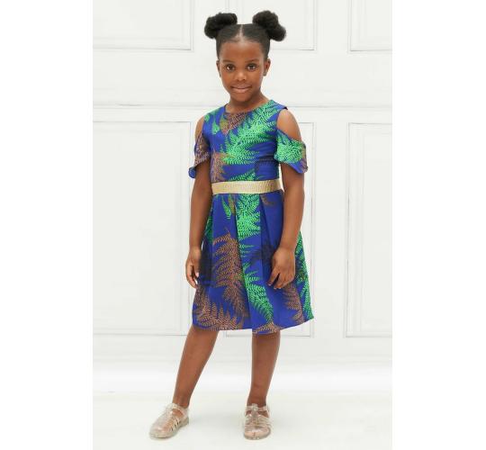 Wholesale Job Lot of 10 Kokovee Blue Palm Print Cut Out Shoulder Dress