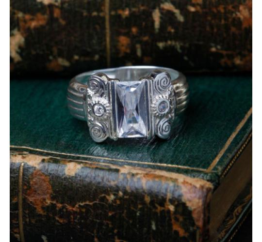 Silver Oblong Column Shoulders ring with CZ Stones - Joblot of 15