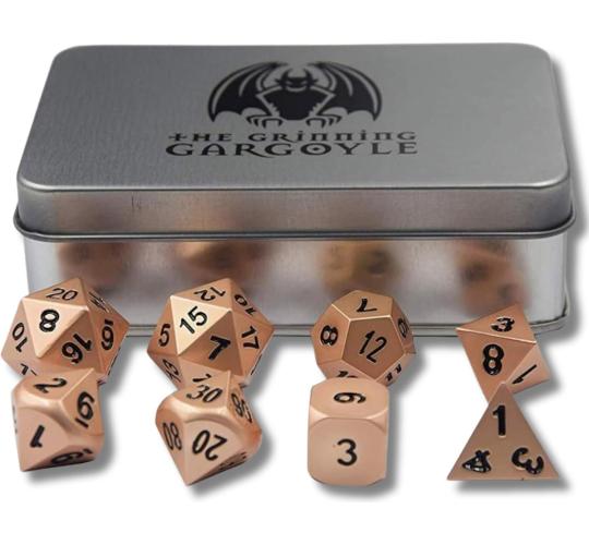 Metal Polyhedral Dice Set with Case - Copper 