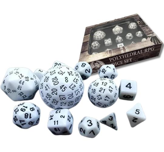 36x Polyhedral White 13 Piece DND Dice Set - Dungeons And Dragons D&D 100 Sided Dice D100