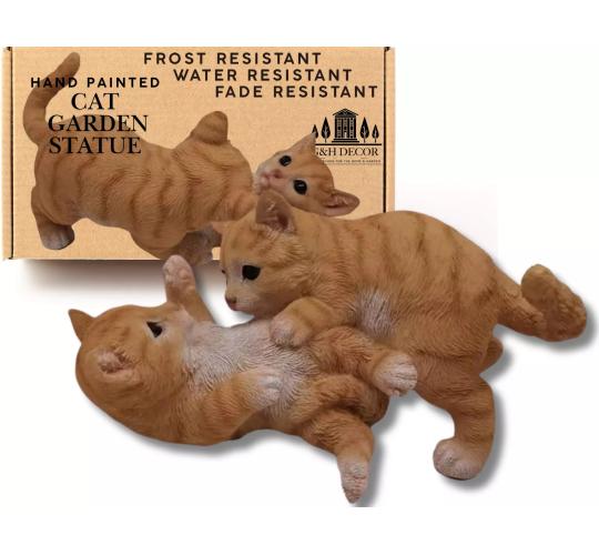 Realistic Ginger Cats Garden Decoration Kitten Resin Ornament Vivid Cat Gift