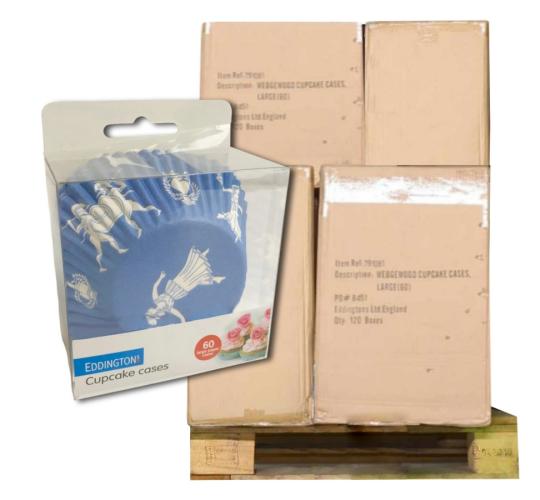 Pallet of 2,196 Packs of 60 Eddingtons Greek Design Large Cupcake Cases
