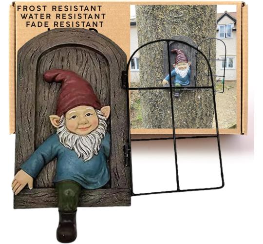 29cm Tree Gnome Exiting Door - Gnomes Fairy Door - Suitable for Indoor or Outdoor Use - Frost and Fade Resistant Garden Tree Ornaments