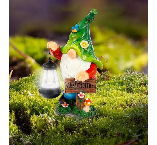 Solar Gnome Decoration - Hand Painted Garden Gnome Solar with Amazing Detail - Funny Resin Solar Gnomes Garden Figurines for Outdoor
