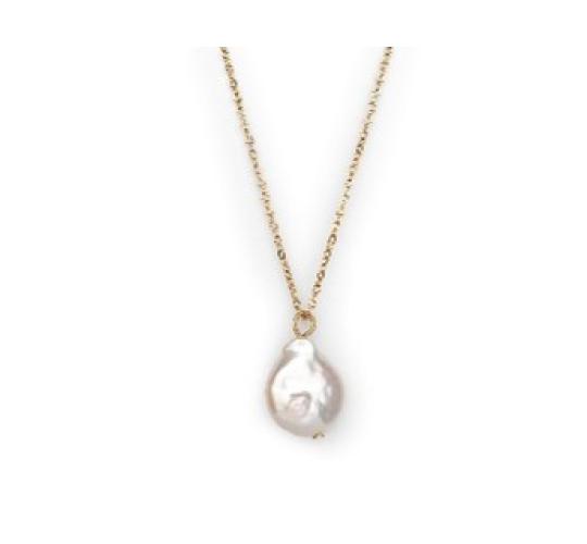 Waterproof Stainless Steel and Natural Pearl Pendant Necklace