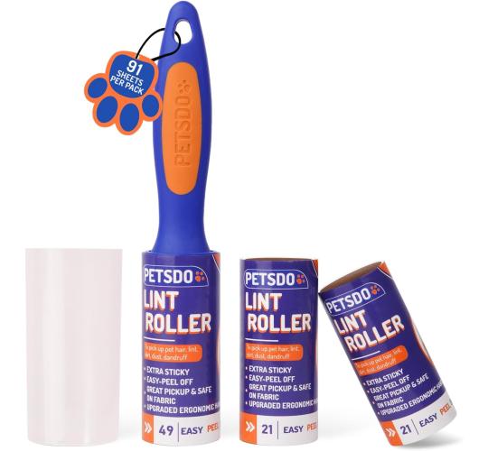 Lint Rollers Pack of 3-91 Sticky Sheets Roller for Pet Hair & Clothes - Remover with Replacement head ideal All Fabrics, Effective on Dust, and Debris