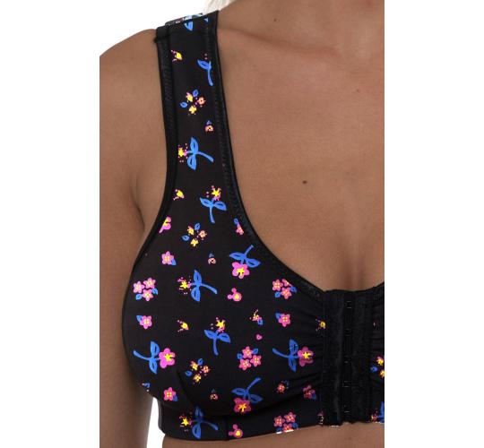 96 Front Fastening Cotton Joblot Clearance Bras in Black Floral Print