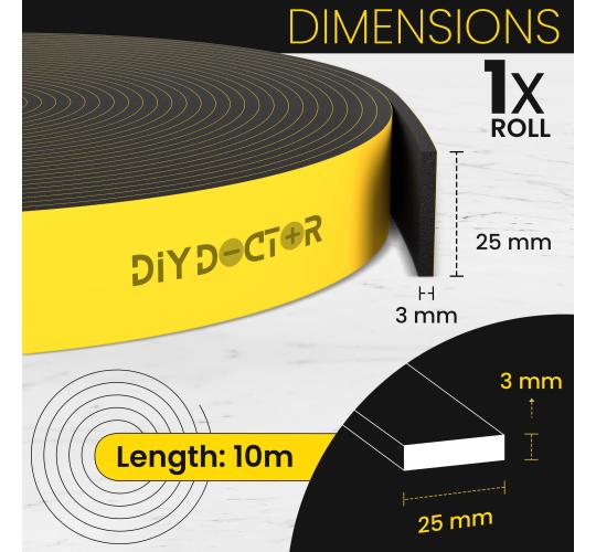 Box of 40pcs - DIY Doctor Draught Excluder Tape 10m x 25mm x 3mm