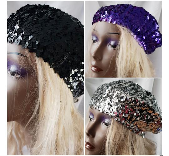 Lot of Flirt London Sequin Beret Hats black / silver / purple 41 pieces