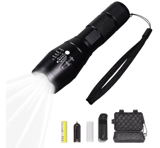Torch LED Rechargeable Flashlight Adjustable Focus Handheld Flashlight Super Bright 2000 Lumens 5 Modes Tactical Torch Zoomable and Water-Resistant Ca