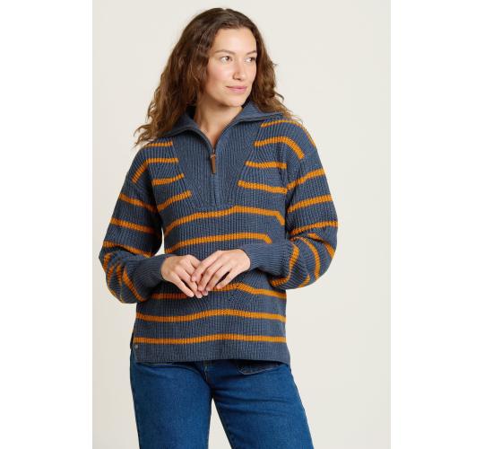 Joblot Of 3 Ladies Brakeburn Knitted Stripe Quarter Zip Jumper