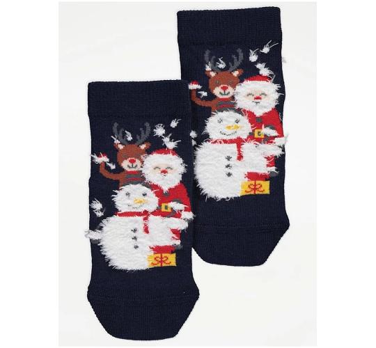 Wholesale Job Lot of 12 Kid's Ex-Chainstore Christmas Navy Ankle Socks