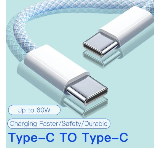 100 × Fast Charging PD60W USB-C to USB-C Cables for iPhone 15/16/17 – 5 Mixed Colours – 1m / 2m