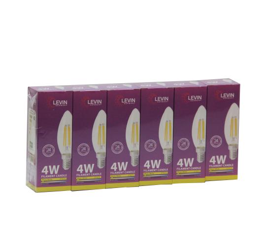 96 Filament Candle Bulbs (16 x 6-Pack)  – Levin 4W LED, Warm White 2700K, C11 Filament Style, E14 Base, Vintage Look, Energy Efficient