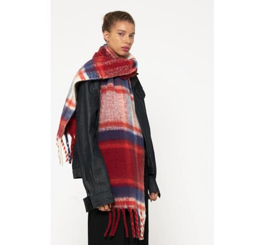 Women's Oversized Plaid Scarves - Red & Navy 