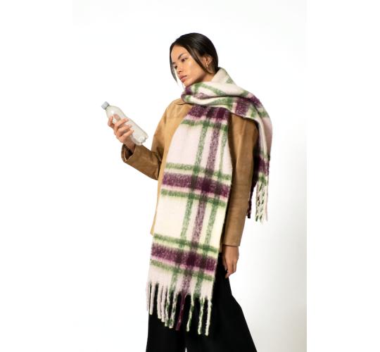 Women's Oversized Plaid Scarves - Grape & Green